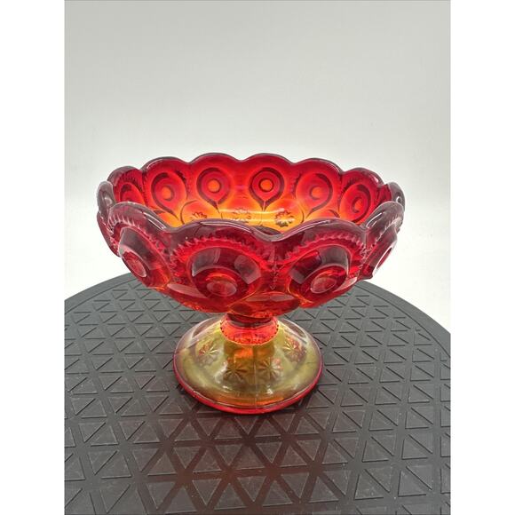 VTG. L.E. Smith Amberina Glass Moon and Stars Candle Holder Red Orange Ombré - Picture 4 of 7